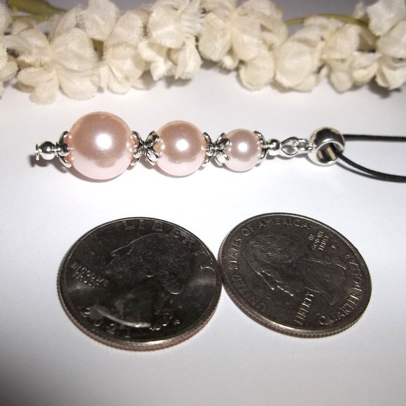 Necklace Pendant Light Blush Pink Faux Pearl Silver Beaded Tie Cord Gift A666 - Picture 4 of 9